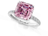 White gold Fancy Pink Asscher Cut Diamond Solitaire Ring with Pavé Band and Hidden Halo_32