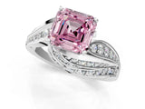 White gold Fancy Pink Asscher Cut Diamond Solitaire Ring with Prong Setting and Twisted Pavé Band_13