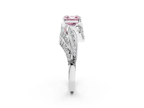 White gold Fancy Pink Asscher Cut Diamond Solitaire Ring with Prong Setting and Twisted Pavé Band_26