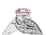 White gold Fancy Pink Asscher Cut Diamond Solitaire Ring with Prong Setting and Twisted Pavé Band_28