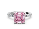 White gold Fancy Pink Asscher Cut Diamond Solitaire Ring with Round  Pavé Band and Four-Prong Setting_60