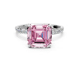 White gold Fancy Pink Asscher Cut Diamond Solitaire Ring with Round  Pavé Band and Prong Setting_94