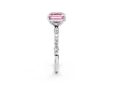 White gold Fancy Pink Asscher Cut Diamond Solitaire Ring with Round  Pavé Band and Prong Setting_96