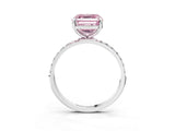 White gold Fancy Pink Asscher Cut Diamond Solitaire Ring with Round  Pavé Band and Prong Setting_97
