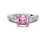 White gold Fancy Pink Asscher Cut Diamond Solitaire Ring with Shared Prong Pavé Band and Four-Prong Setting_17