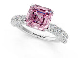 White gold Fancy Pink Asscher Cut Diamond Solitaire Ring with Shared Prong Pavé Band and Four-Prong Setting_18