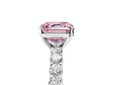 White gold Fancy Pink Asscher Cut Diamond Solitaire Ring with Shared Prong Pavé Band and Four-Prong Setting_22