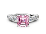 White gold Fancy Pink Asscher Cut Diamond Solitaire Ring with Shared Prong Pavé Band and Four-Prong Setting_29