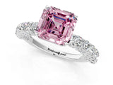 White gold Fancy Pink Asscher Cut Diamond Solitaire Ring with Shared Prong Pavé Band and Four-Prong Setting_30