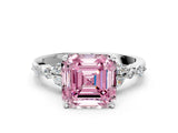White gold Fancy Pink Asscher Cut Diamond Solitaire Ring with Side Stones and Four-Prong Setting_87