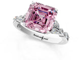 White gold Fancy Pink Asscher Cut Diamond Solitaire Ring with Side Stones and Four-Prong Setting_88