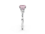 White gold Fancy Pink Asscher Cut Diamond Solitaire Ring with Side Stones and Four-Prong Setting_89