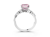 White gold Fancy Pink Asscher Cut Diamond Solitaire Ring with Side Stones and Four-Prong Setting_90