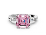 White gold Fancy Pink Asscher  Cut Diamond Solitaire Ring with Tapered Baguette Accents and Four-Prong Setting_17