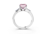 White gold Fancy Pink Asscher  Cut Diamond Solitaire Ring with Tapered Baguette Accents and Four-Prong Setting_20