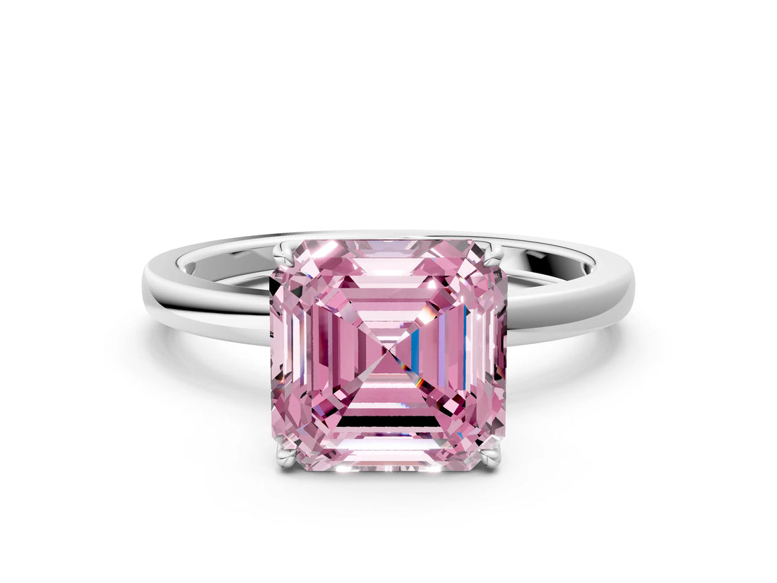 White gold Fancy Pink Asscher Cut Diamond Solitaire Ring with Thin Band and Prong Setting_25