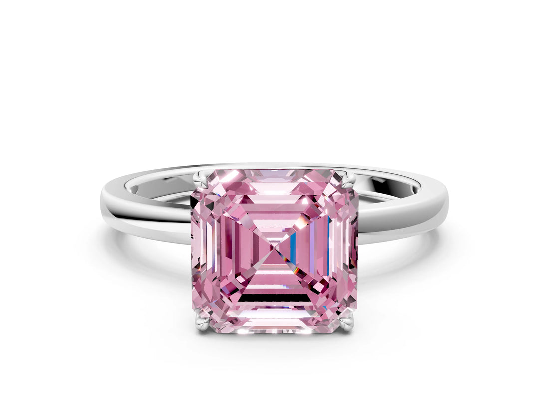 White gold Fancy Pink Asscher Cut Diamond Solitaire Ring with Thin Band and Prong Setting_49