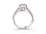 White gold Fancy Pink Asscher Cut Diamond Solitaire Ring with Three-Row Pavé Band and Four-Prong Setting_32