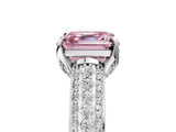 White gold Fancy Pink Asscher Cut Diamond Solitaire Ring with Three-Row Pavé Band and Four-Prong Setting_34
