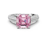 White gold Fancy Pink Asscher Cut Diamond Solitaire Ring with Three-Row Pavé Band and Four-Prong Setting_34