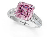 White gold Fancy Pink Asscher Cut Diamond Solitaire Ring with Three-Row Pavé Band and Four-Prong Setting_35