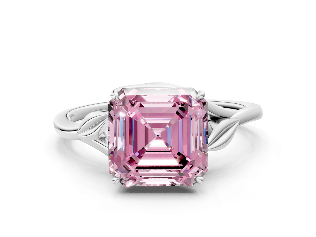 White gold Fancy Pink Asscher Cut Diamond Solitaire Ring with Twist Band and Four-Prong Setting_87
