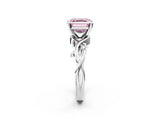 White gold Fancy Pink Asscher Cut Diamond Solitaire Ring with Twisted Band and Prong Setting_43