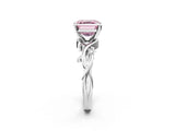 White gold Fancy Pink Asscher Cut Diamond Solitaire Ring with Twisted Band and Prong Setting_61