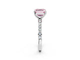 White gold Fancy Pink Asscher  Cut Diamond Solitaire with Pave Band and Four-Prong Setting 3