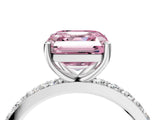 White gold Fancy Pink Asscher  Cut Diamond Solitaire with Pave Band and Four-Prong Setting 5