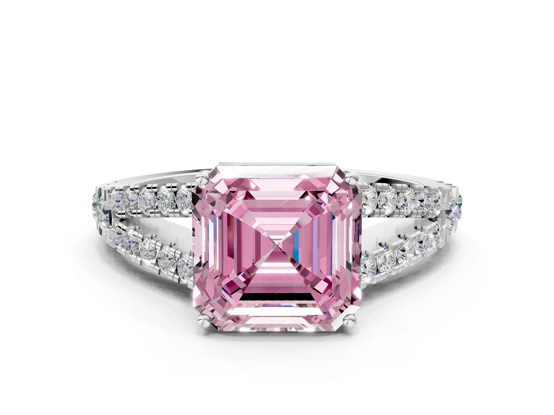 White gold Fancy Pink Asscher Cut Diamond Split Shank Pavé Engagement Ring with Four-Prong Setting_29