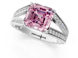 White gold Fancy Pink Asscher Cut Diamond Split Shank Ring with Pavé Band and Four-Prong Setting_36