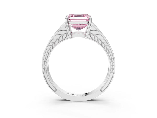 Sterling Silver Asscher Cut Pave Split Shank Engagement Ring Setting for Fancy Pink Center