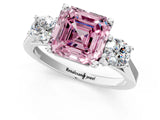 White gold Fancy Pink Asscher Cut Diamond Three-Stone Engagement Ring with Prong Setting and Pavé Band_1