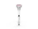White gold Fancy Pink Asscher Cut Diamond Three-Stone Engagement Ring with Prong Setting and Pavé Band_2