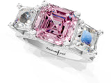 White gold Fancy Pink Asscher Cut Diamond Three-Stone Ring with Channel Set Band and Four-Prong Setting_89