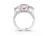 White gold Fancy Pink Asscher Cut Diamond Three-Stone Ring with Channel Set Band and Four-Prong Setting_91