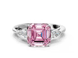 White gold Fancy Pink Asscher Cut Diamond Three-Stone Ring with Pear  Side Stones and Prong Setting_136