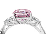 White gold Fancy Pink Asscher Cut Diamond Three-Stone Ring with Pear  Side Stones and Prong Setting_140