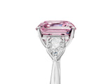 White gold Fancy Pink Asscher Cut Diamond Three-Stone Ring with Pear  Side Stones and Prong Setting_225