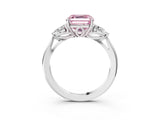 White gold Fancy Pink Asscher Cut Diamond Three-Stone Ring with Pear  Side Stones and Prong Setting_229