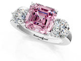 White gold Fancy Pink Asscher Cut Diamond Three-Stone Ring with Prong Setting and Classic Band_52