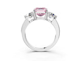 White gold Fancy Pink Asscher Cut Diamond Three-Stone Ring with Prong Setting and Classic Band_53
