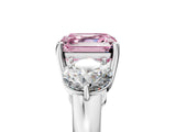 White gold Fancy Pink Asscher Cut Diamond Three-Stone Ring with Prong Setting and Classic Band_61
