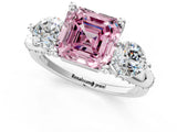 White gold Fancy Pink Asscher Cut Diamond Three-Stone Ring with Prong Setting and Pavé Band_1