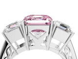 White gold Fancy Pink Asscher Cut Diamond Three-Stone Ring with Prong Setting and Textured Band_16