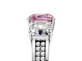 White gold Fancy Pink Asscher Cut Diamond Three-Stone Ring with Prong Setting and Textured Band_17