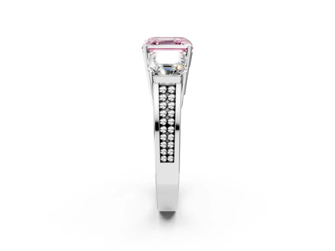White gold Fancy Pink Asscher Cut Diamond Three-Stone Ring with Prong Setting and Textured Band_2