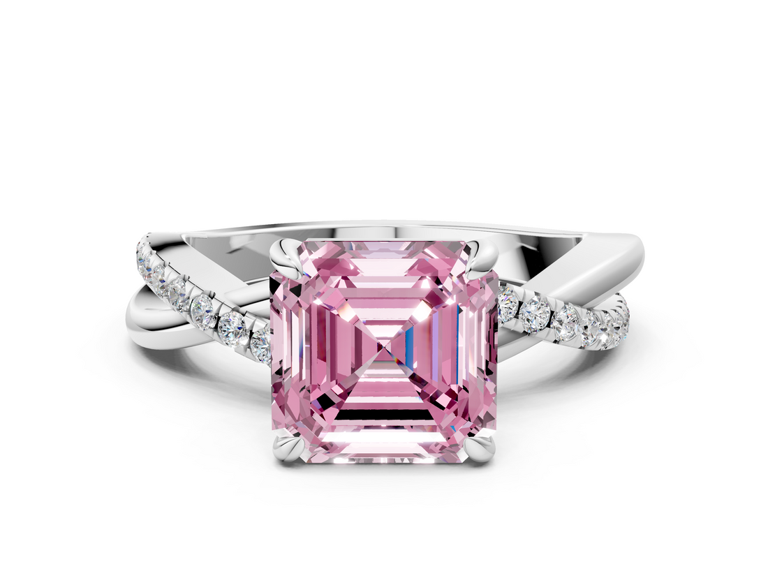 White gold Fancy Pink Asscher  Cut Diamond Twist Band Solitaire with Prong Setting_17