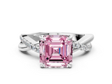 White gold Fancy Pink Asscher  Cut Diamond Twist Band Solitaire with Prong Setting_17